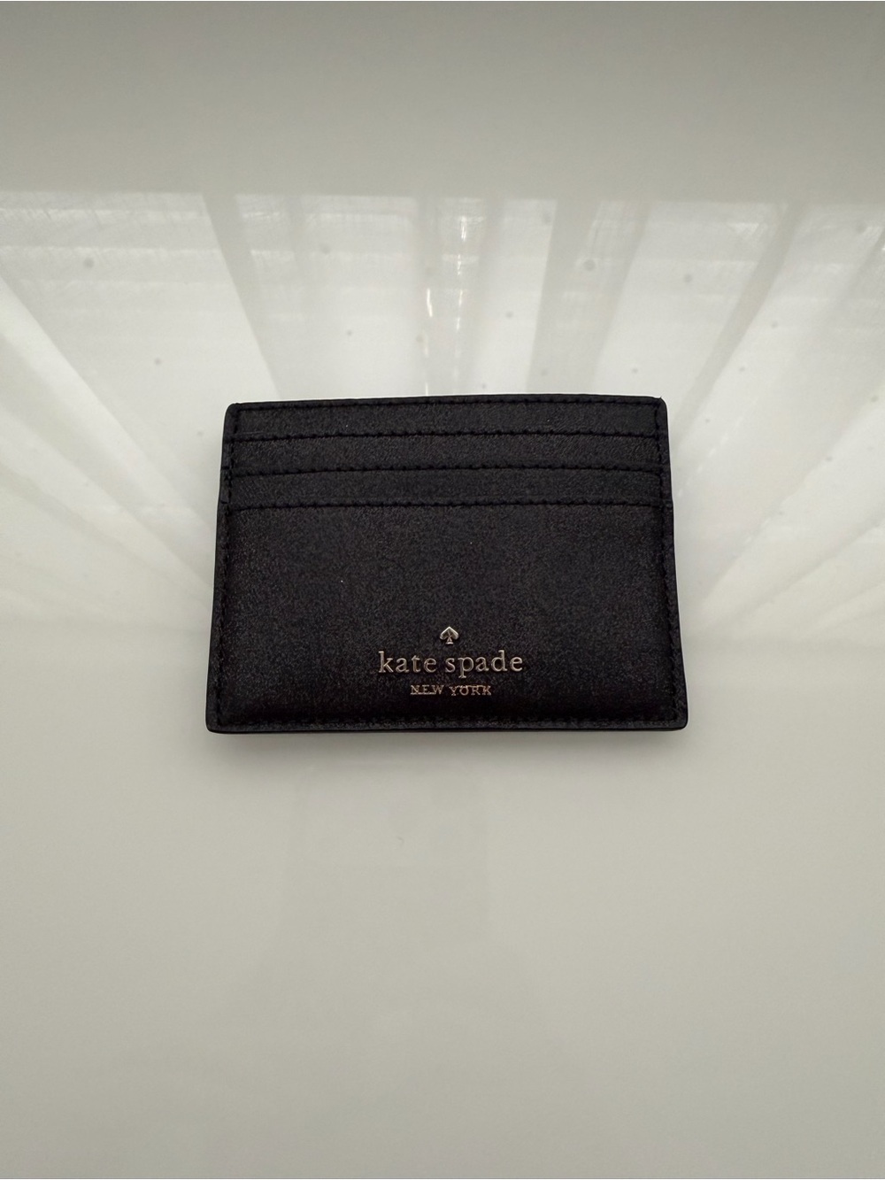 Kate Spade Black Glitter Slim Card Case with Logo